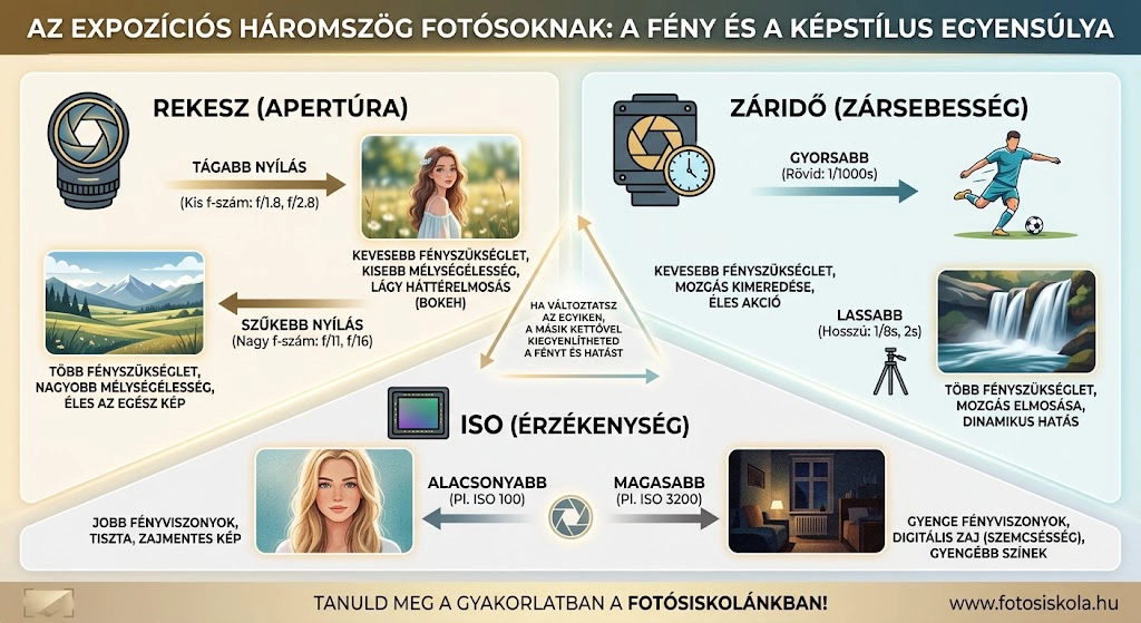 Az expozíciós háromszög alapjai: rekesz, záridő és ISO összefüggése a fotózásban